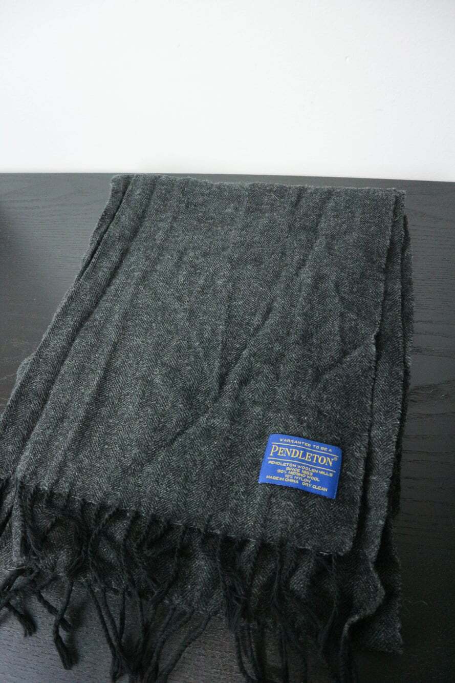 Pendleton Charcoal Gray Merino Wool Blend Fringed Scarf